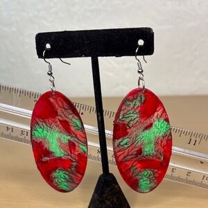 Vibrant Red and Green Oval Earrings